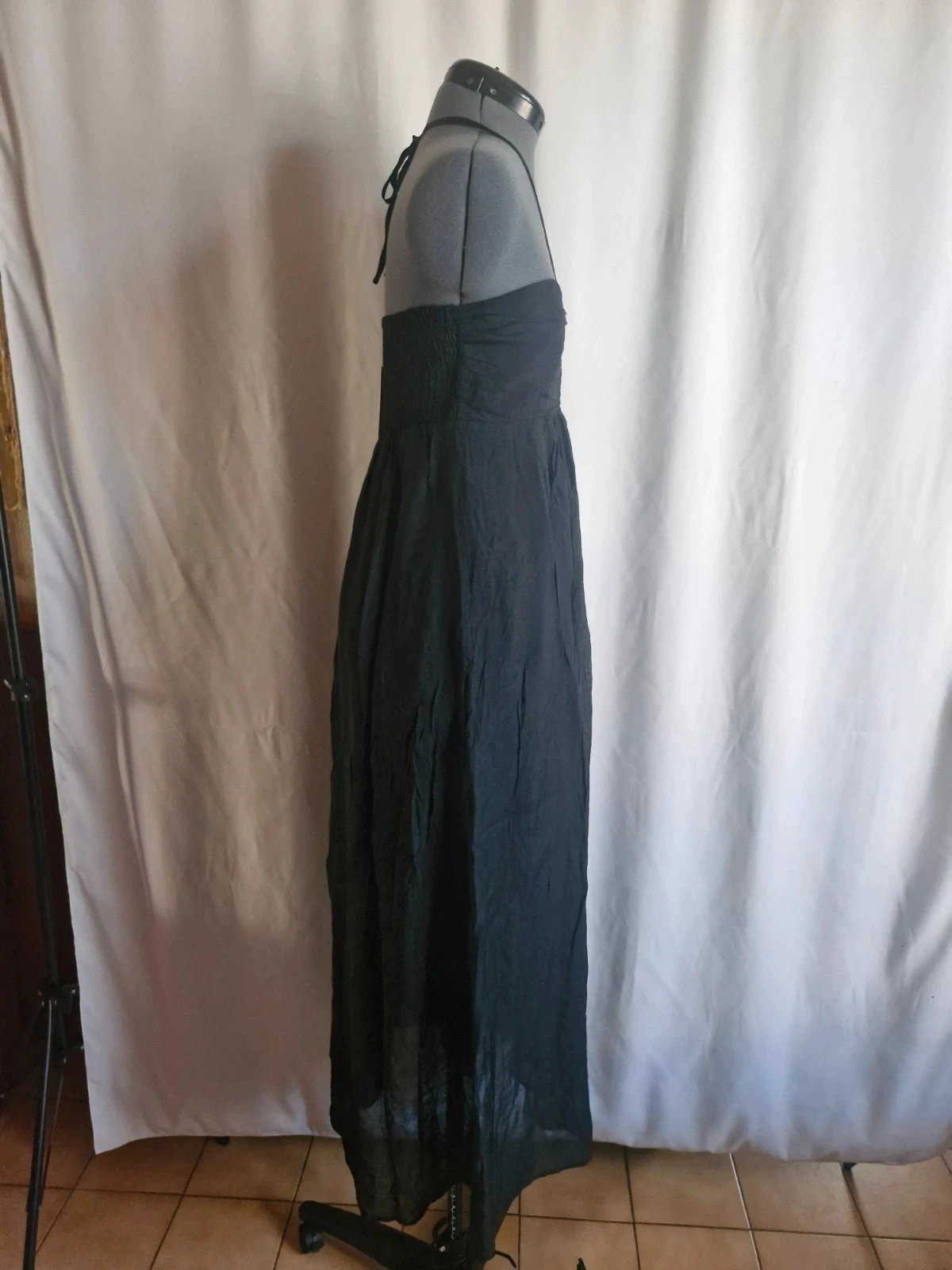 Black Easy Clothes S/M fluid convertible smocked back evening summer slip dress – photo 4